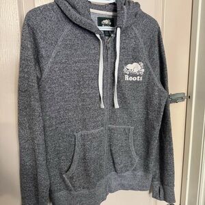 Women’s Roots Heather Gray Zip-Up Hoodie with White Logo